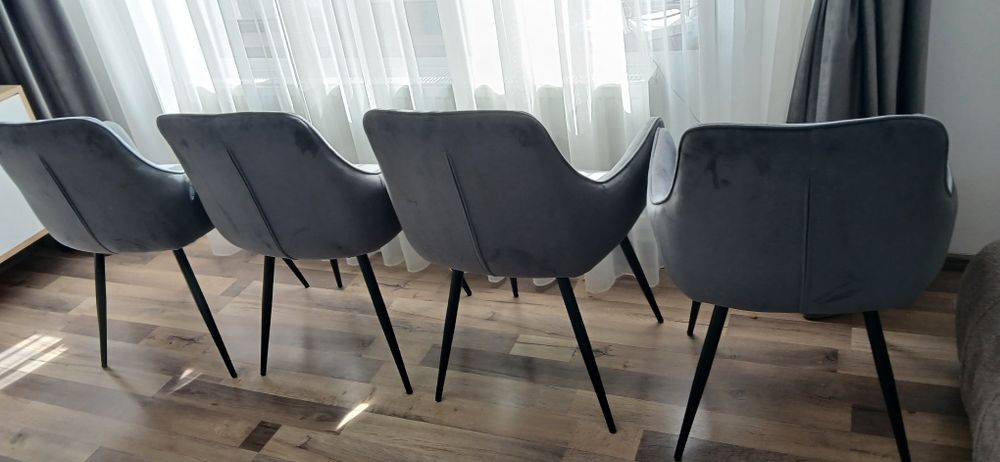 Set 4 scaune catifea gri/Grey  picioare metalice