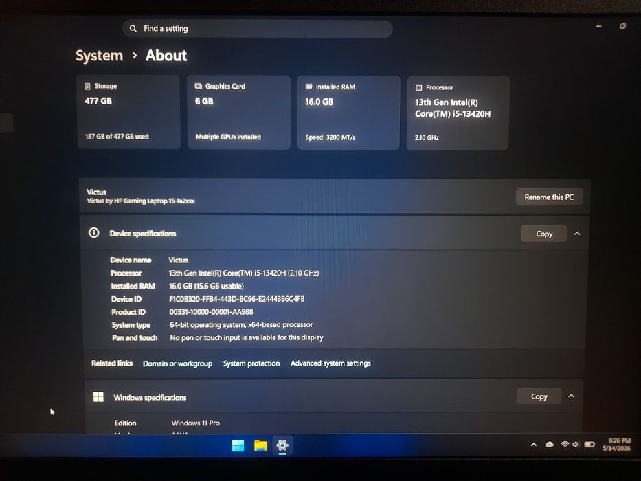 HP Victus 15 Intel I5 13th gen