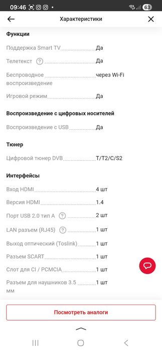 Телевизор Sony диагональ