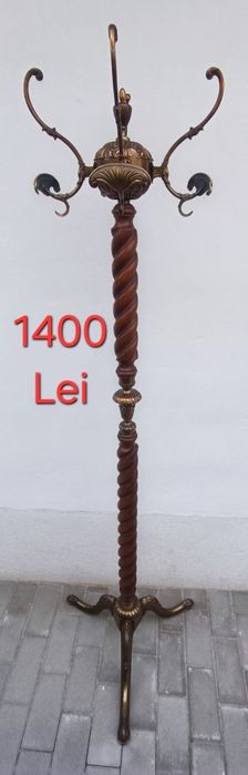 Cuier Pom / de podea Vintage din lemn masiv și bronz