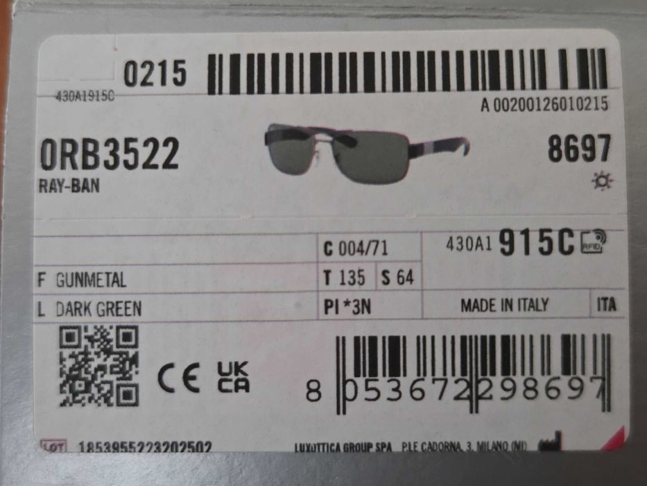 Нови мъжки слънчеви очила RayBan модел 0RB3522