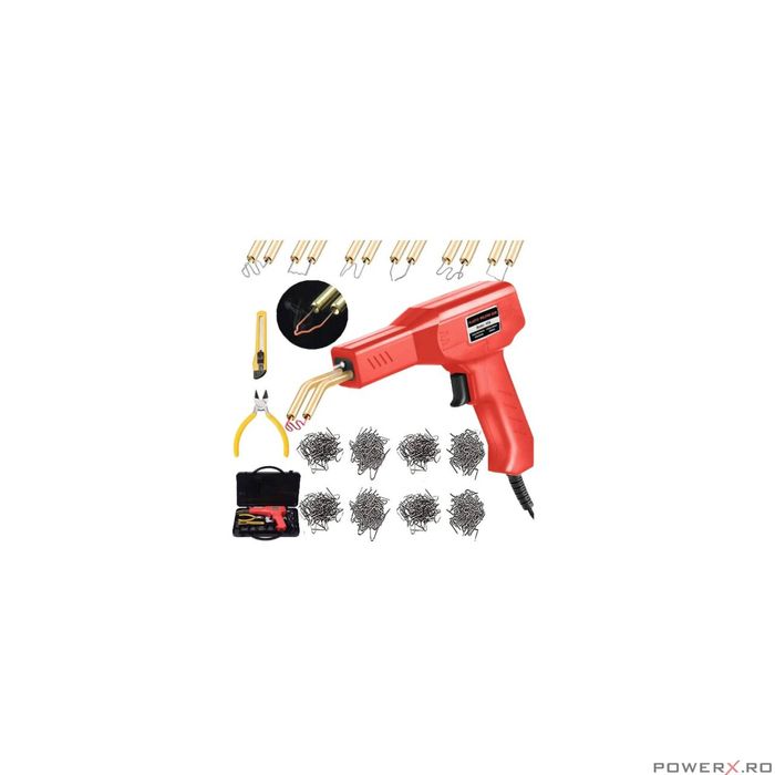 Pistol electric pentru lipit 50W, 400 capse incluse, Silver