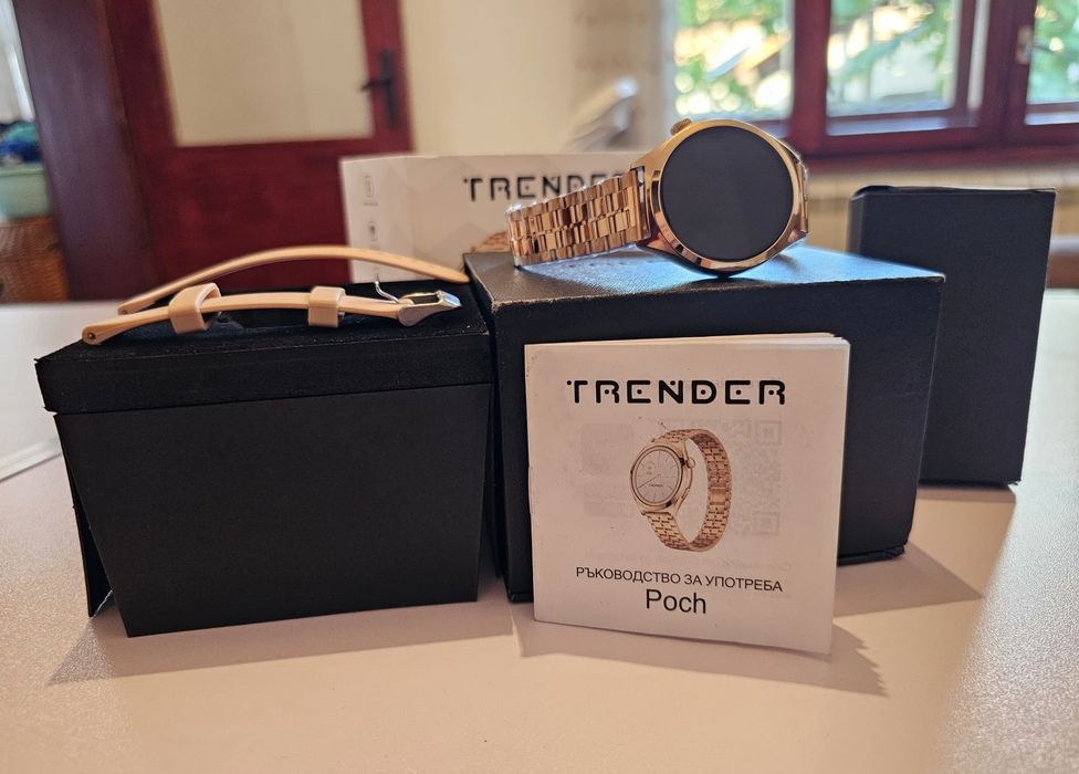 НОВ ! Луксозен Смарт Часовник - TRENDER POCH - Rose Gold  - AMOLED -  Bluetooth Разговори !