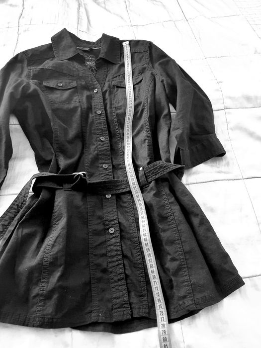 Cecil cămașă lungă damă S 55% in 45% bumbac neagră army cu cordon linen black shirt