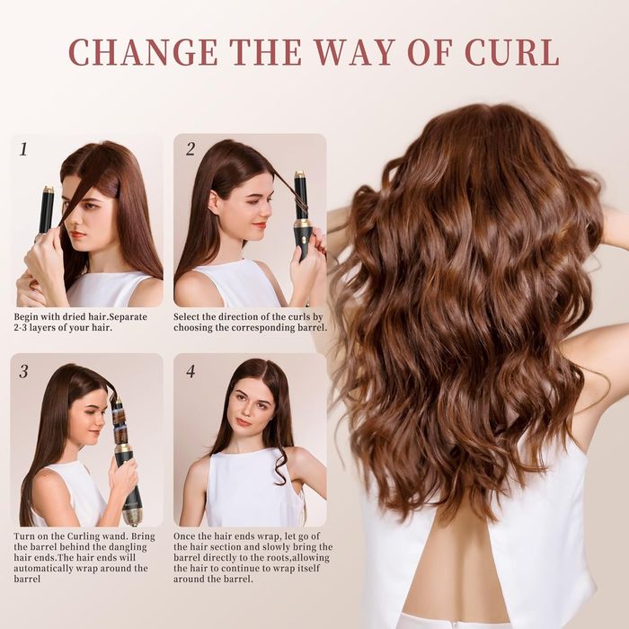 Стилизатор за коса 6в1, йонен сешоар, изправяне, въздушна маша къдрици