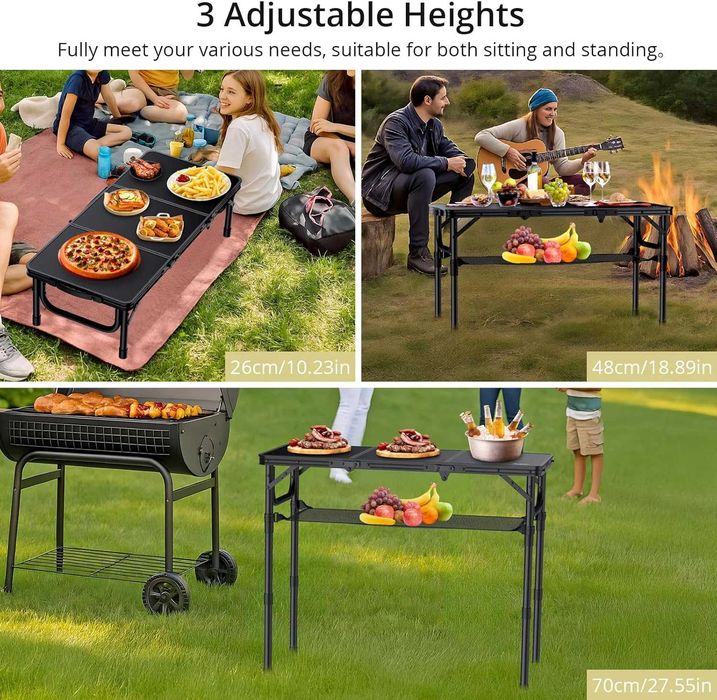 Сгъваема къмпинг маса Anbte 88x40 см, 3 височини
