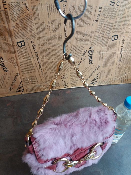 дамска чанта,розова малка кожена торба-естествена кожа,косъм