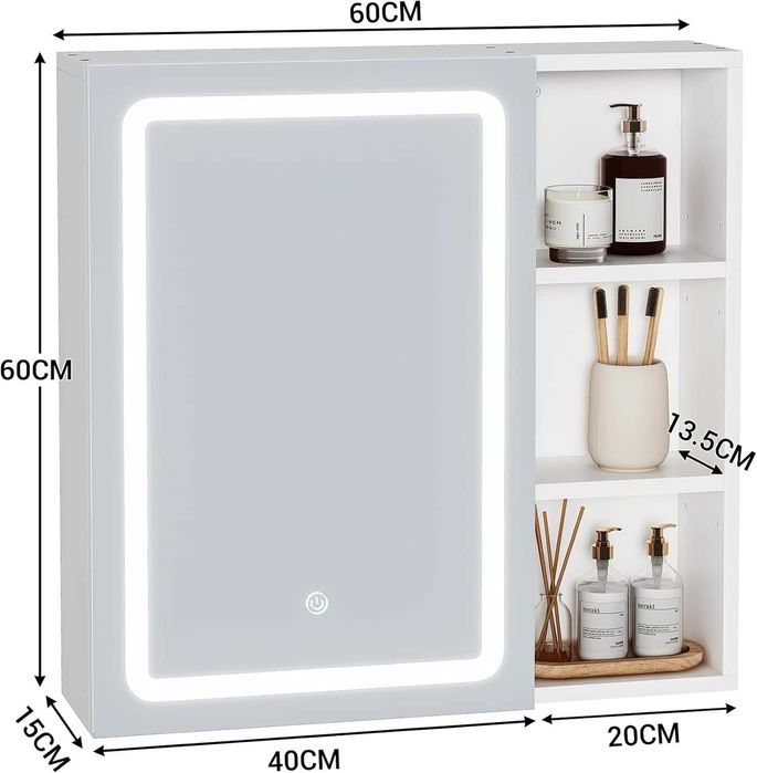 Огледален шкаф за баня с осветление и контакти