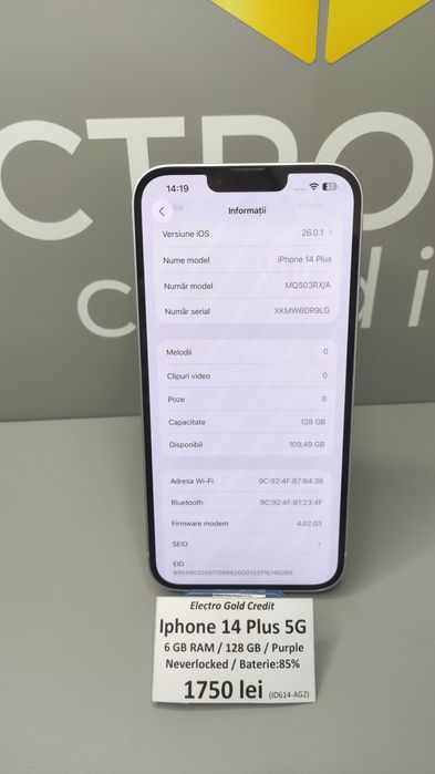 Iphone 14 Plus 128GB Purple/Neverlocked/Baterie:85% ID614-AG2
