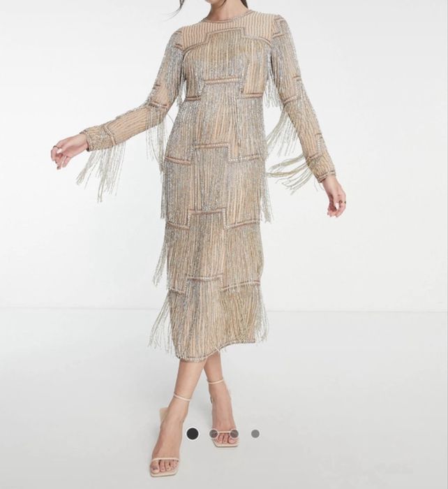 Rochie Asos nude cu accente aurii si argintii, marimea S, o singura purtare
