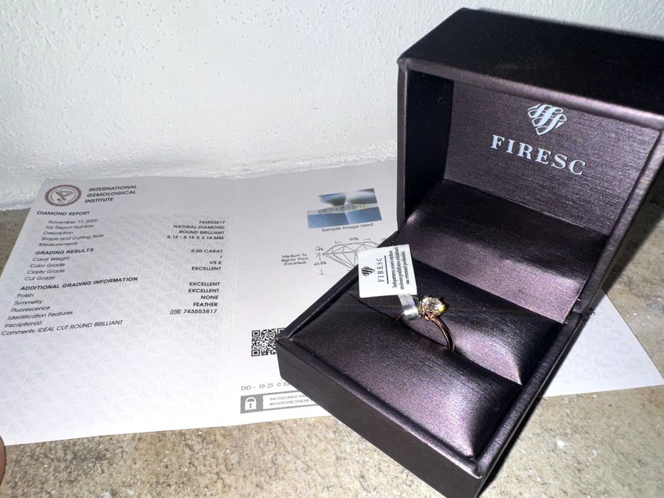 Inel Logodnă SIGILAT Diamant Adevărat 0.5ct Firesc Rose Gold CERTIFICAT! - nefolosit