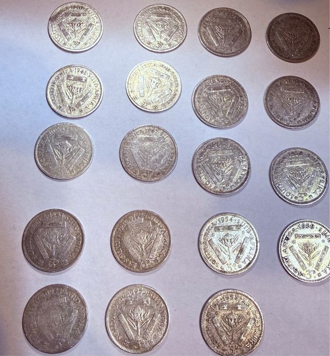 Colectie ,lot monezi argint 3 pence Africa de Sus 1940-1959