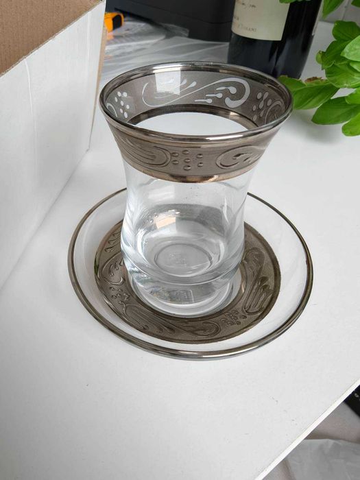 Set ceai turcesc 6 pahare cu farfurii