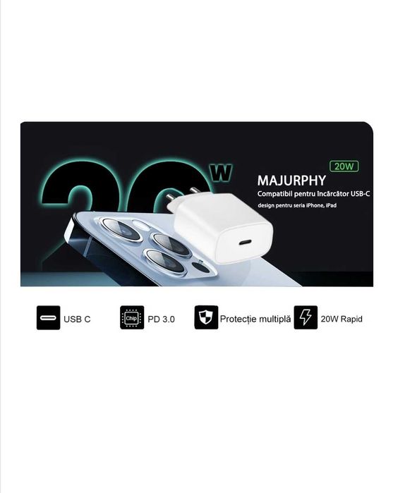 Incarcator retea,Quick Charge,20W, USB Tip-C, Alb