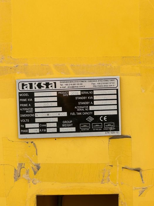 Генератор дизельный Aksa AD 275