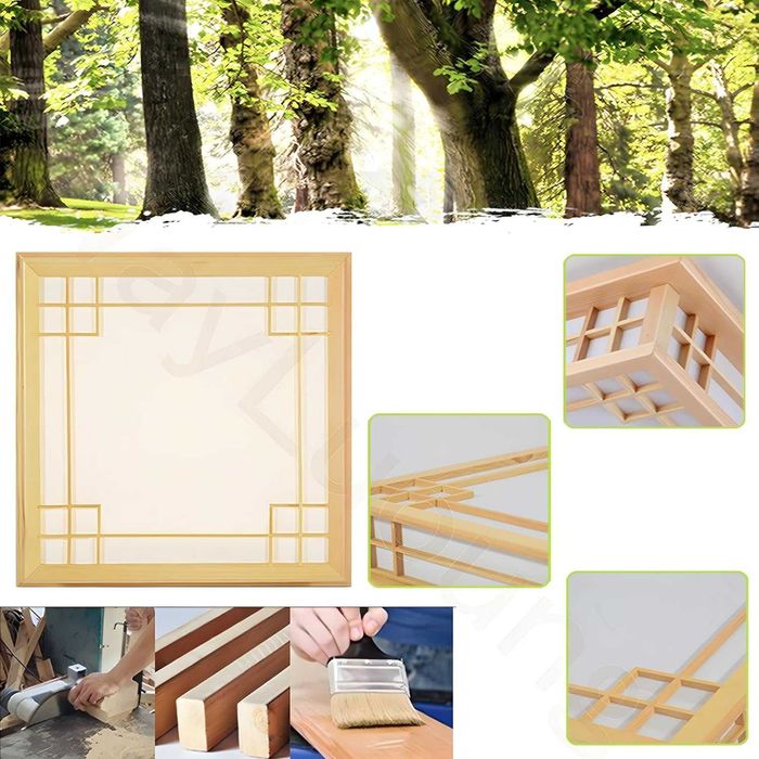 Дървен полилей ЛЕД LED, японски стил, квадратна, дистанционно 215 216