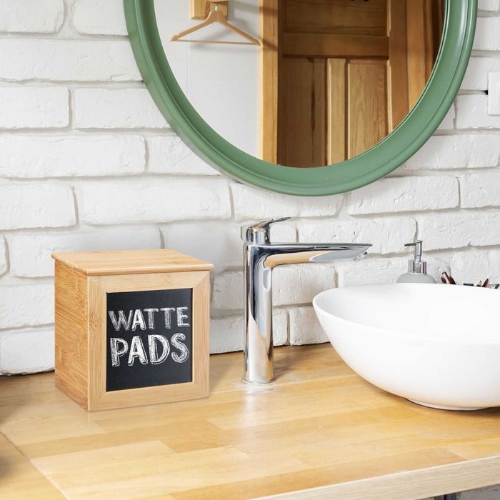 Cutie de Depozitare cu Tabla de Scris Stil Rustic Bambus 17x15x15 cm