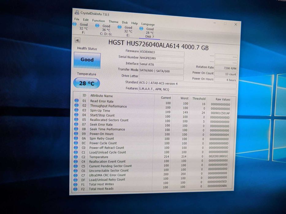 Hard Disk 4TB HGST buffer 128MB 7200rpm format 3.5, Sata 3, Server PC Desktop NAS NVR DVR Nou Hitachi