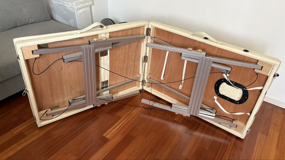 Masă profesională de masaj pliabilă din aluminiu, 3 secțiuni, 70 cm
