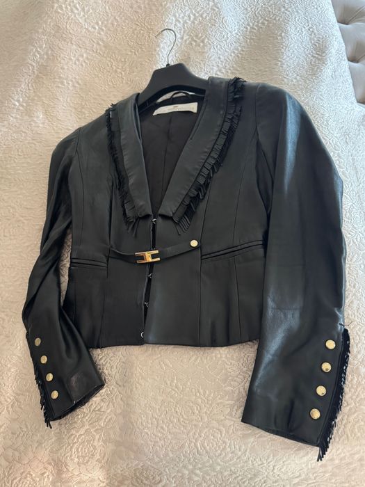 Елисабета Франчи естествена агнешка кожено яке вталено