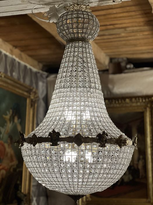 Candelabru Bronz / Cristal *** vintage / antic / vechi / retro ***