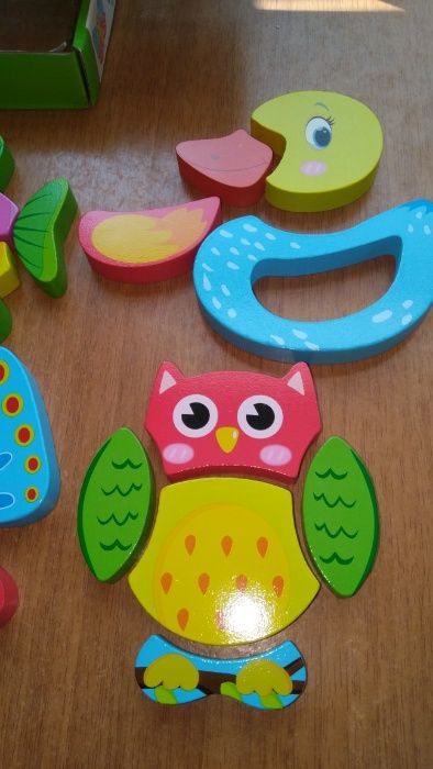 Комплект 4 бр. дървени пъзели на животни със съставни части