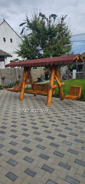 Balansoar  leagan  lemn masiv rotund bușteni