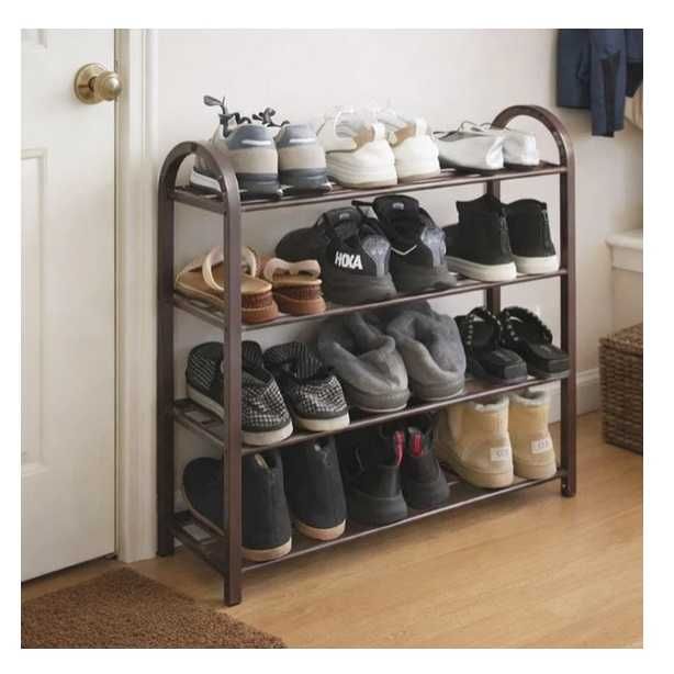 Етажерка за обувки с 4 рафта, Стелаж, кафява, 61×28×64см