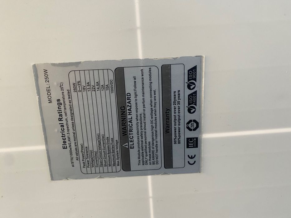 Фотоволтайчни панели 200 и 250W