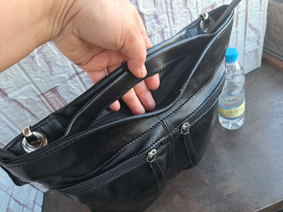 дамска чанта,черна кожена италианска чанта-естествена кожа,