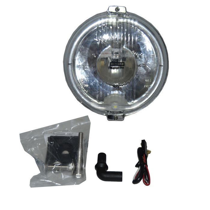 Proiector auto Wesem 12V bec H3 si led rotund, 183x97mm rotund sticla alba carcasa cromata, cu lumina de drum, 1 buc