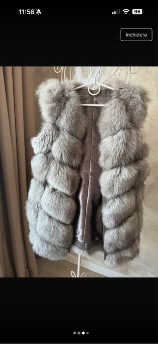 Vestă de blană naturală de vulpe argintie