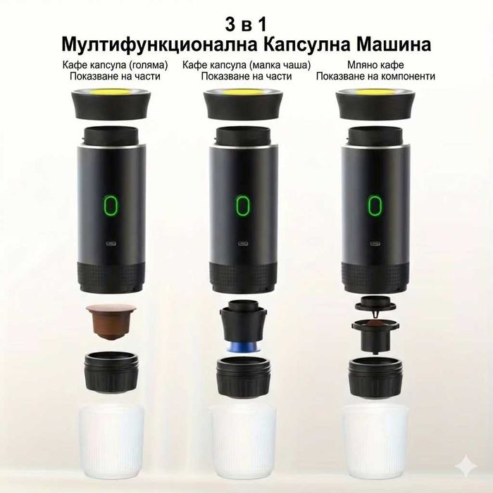 Преносима 3-в-1 Еспресо Машина  – Твоето любимо кафе, навсякъде с теб!