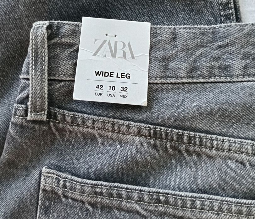 Blugi Zara noi cu etichetă - damă - Wide leg - 100% bumbac - Gri - mărimea XL