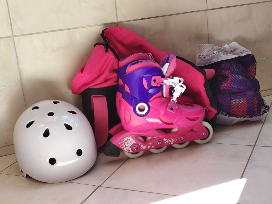 Комплект ролери, каска и протектори OXELO Play 3 (розоволилави)