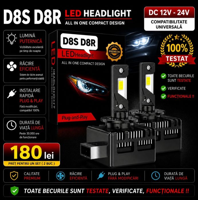 Becuri LED D8S D8R Canbus  12V-24V  50000LM set 2buc