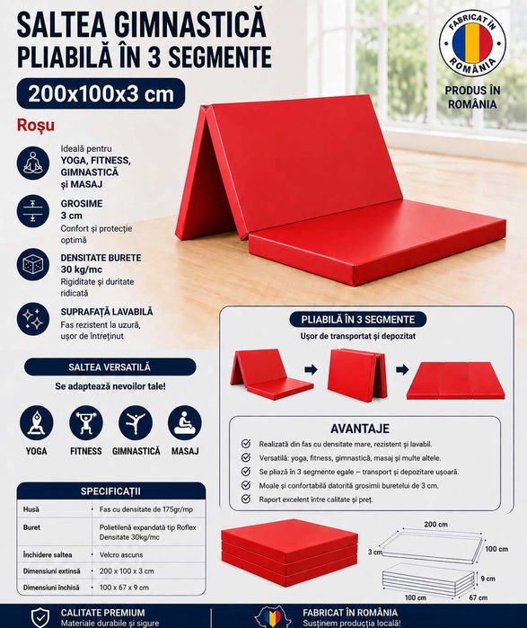 Saltea gimnastica pliabila 200x100x3 cm