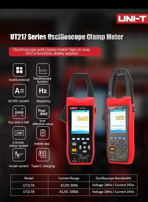 UNI-T ut217b Осцилоскоп, Ампер клещи 1000 Ампера AC/DC, мултицет, NVC ,Bluetooth,записващо устройство