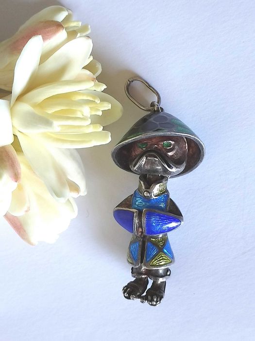 Email si argint masiv pandant