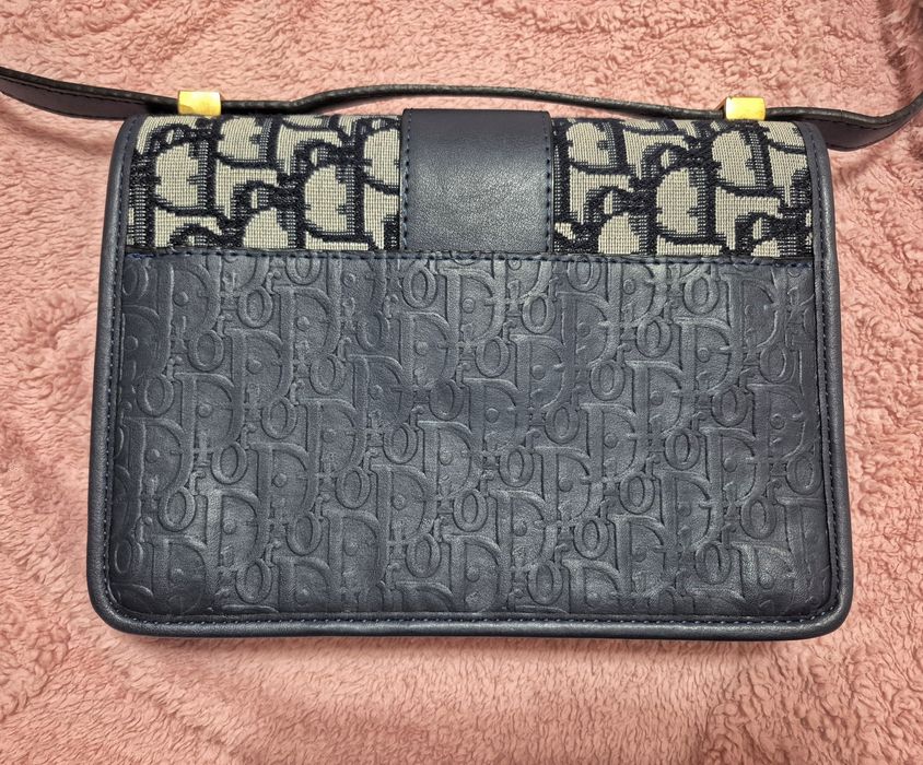 Geantă Christian Dior 30 Montaigne Blue Oblique Jacquard / Piele