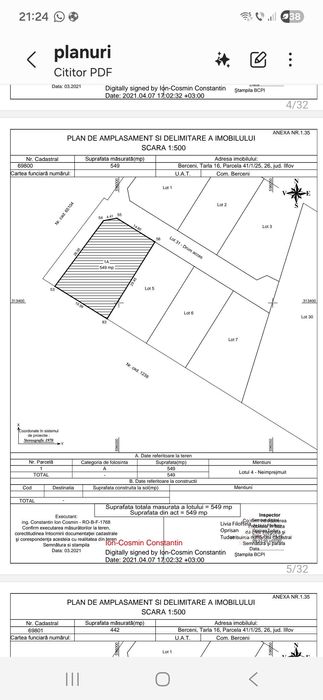 Teren intravilan 550 mp comuna Berceni gaz,curent,asfalt