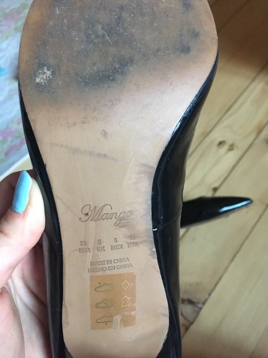 нови черни остри лачени обувки Mango, 38 номер