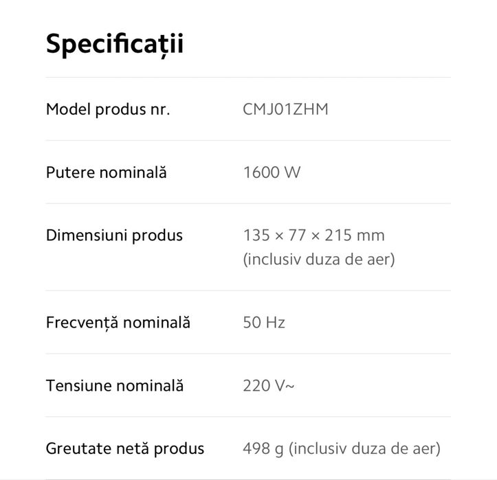 Uscător de păr Xiaomi Mi Ionic Hair Dryer H300
