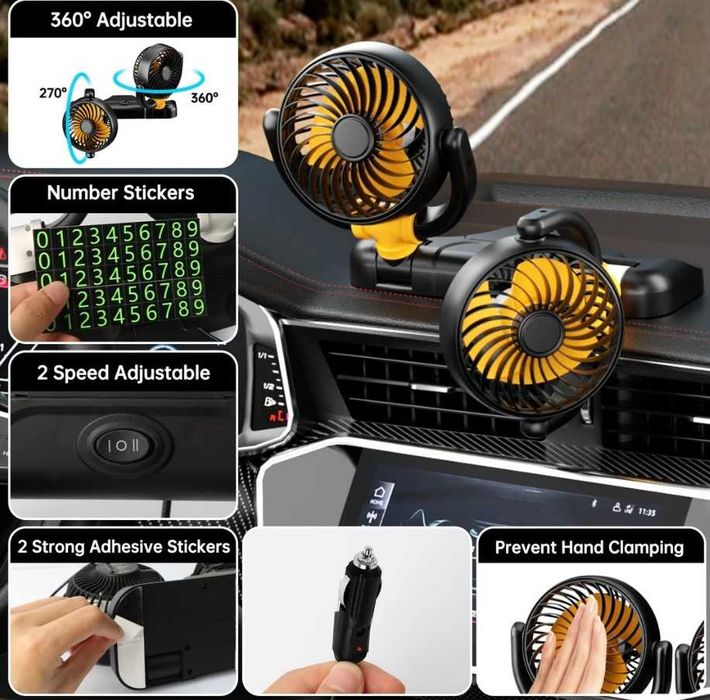 Ventilator auto cu două capete rotativ la 360°