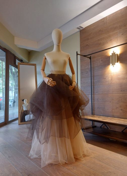 Булчинска рокля влакче Бална Омбре Тюл Драпирана Екрю Кафяво Сватбена