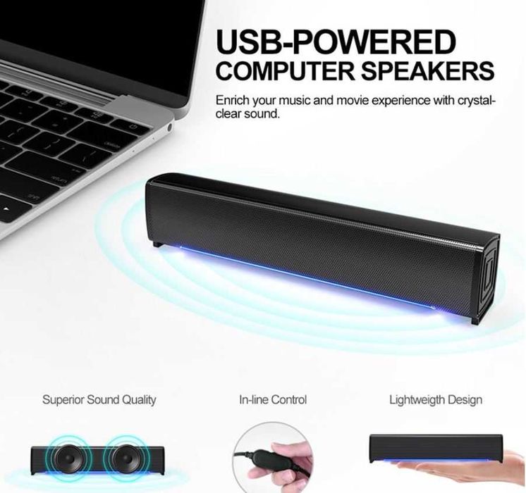 Геймърски Soundbar 2x5W USB AUX Gaming Тонколона