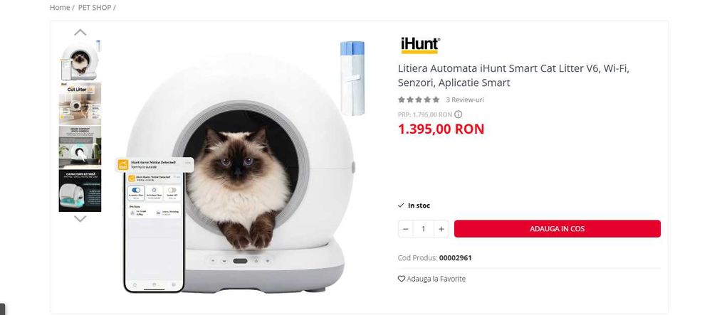 Litiera Automata iHunt Smart Cat Litter V6 Garantie 1 an jumate, Wi-Fi, Senzori, Aplicatie Smart