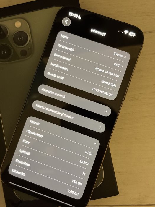 iPhone 13 Pro Max 256 GB Full Box 96% sanatate Alpine Green