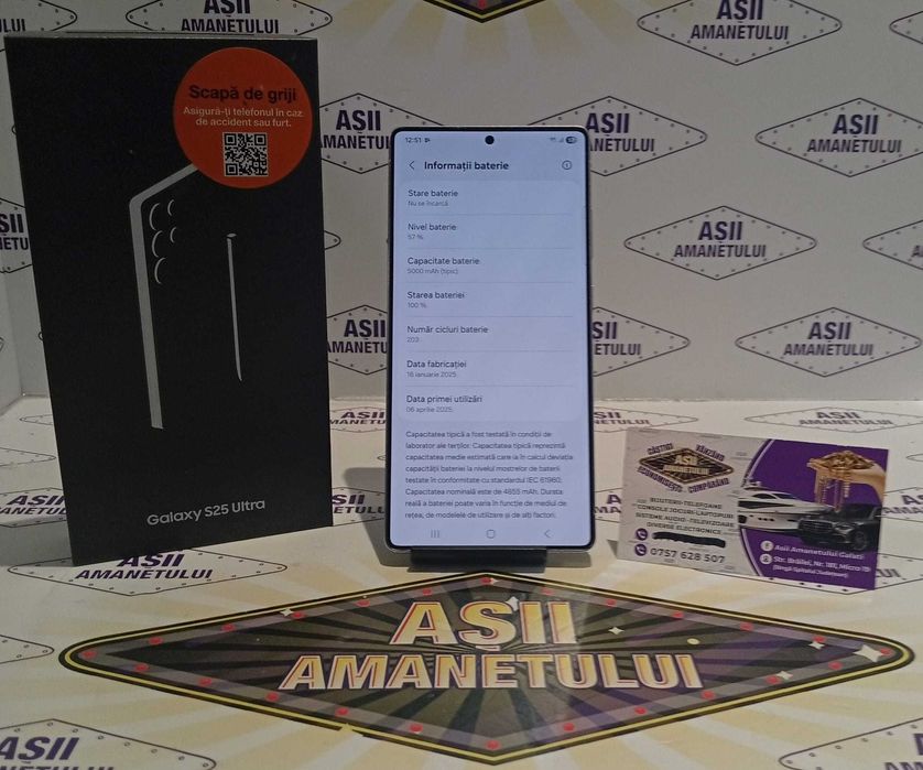 Samsung S25 Ultra,  Dual sim,  512GB,  12GB RAM, 100% Baterie, 203 Cicluri de incarcare