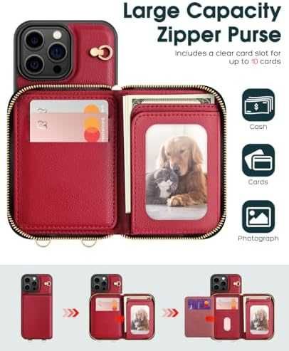 Нов Калъф за iPhone 16 Pro Max PU кожа RFID портфейл с презрамка и цип